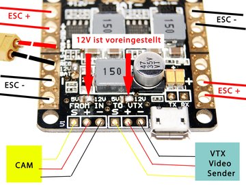 Stromverteiler Board (PDB) Dual BEC 5V&12V gefiltert inkl. MW OSD