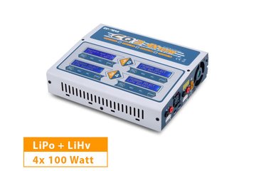 LiPo / LiHV  Quadro-Ladegert 220V AC/DC 10Amp 4 x 100Watt